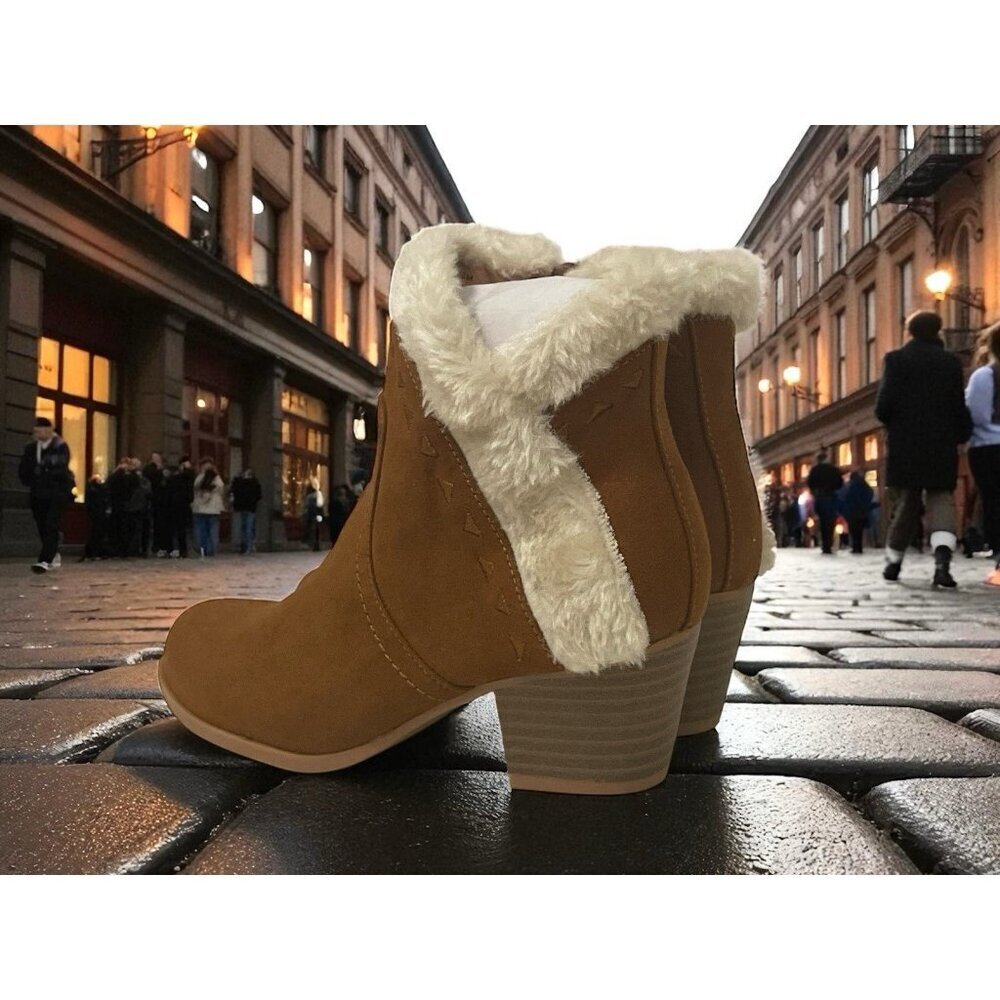 UNR8ED Coco Girls Faux Fur Ankle Boots Youth Size 13M Chestnut Trim Block Heel - Picture 16 of 16